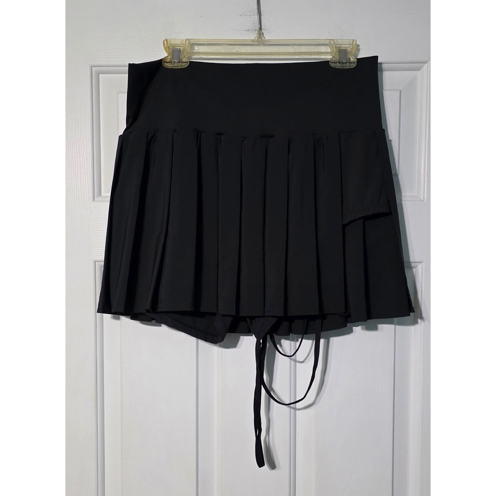 Halara Black Pleated High Waisted Athletic Skort with Straps 1X